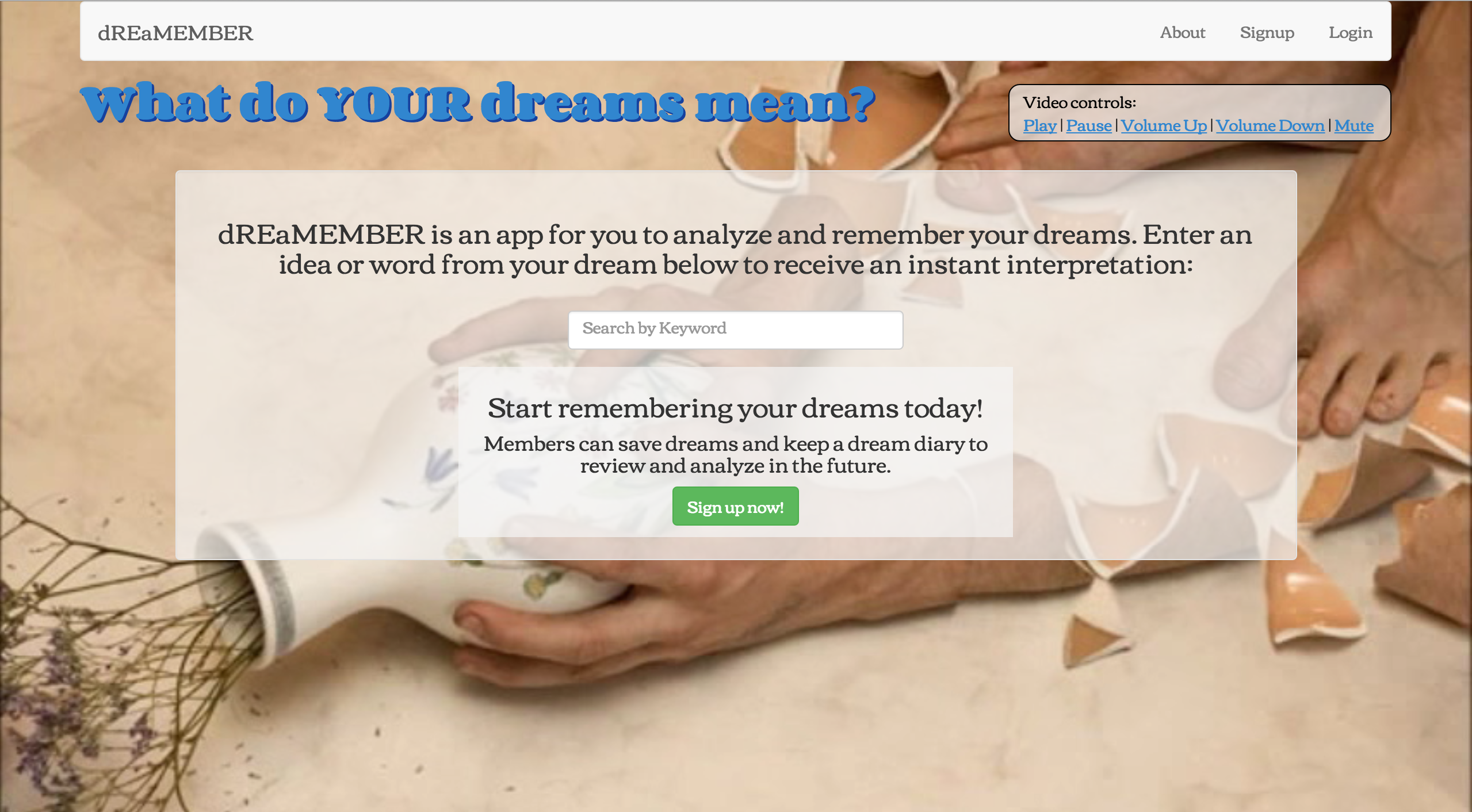 Screenshot of Dreamember Website